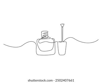 Continuous one line drawing of nail polish bottle. Cosmetic nail polish bottle single line vector illustration. Editable line vector.