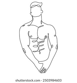 Dibujo continuo de una línea de figura masculina desnuda. Hombre Cuerpo Desnudo Dibujo. Desnudo Una Línea Retrato Abstractas. Diseño minimalista. Vector 10.	