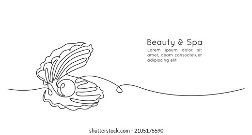 Continuous one line drawing natural open pearl shell and scallop. Modern minimalist icon or logo in simple linear style. Doodle Vector illustration