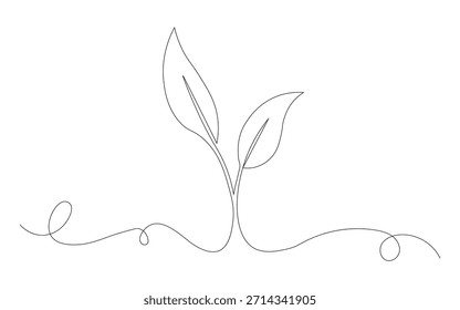 Desenho contínuo de uma linha do vetor de ícone de planta orgânica natural. planta jovem brota símbolo emergente. ilustração vetorial.