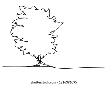 Continuous One Line Drawing Nature Tree Stock Vector (Royalty Free ...