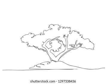 continuous one line drawing of nature tree vector illustration