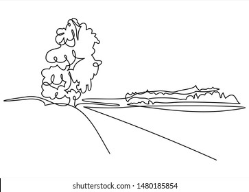 Continuous One Line Drawing Of Nature Tree Vector Illustration