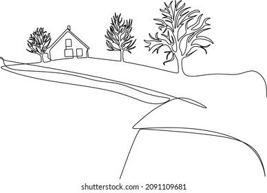 dibujo continuo de una línea de ilustración vectorial de árbol de naturaleza