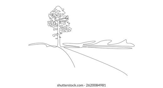 Continuous one line drawing of nature tree vector art illustration