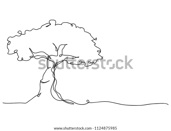 Continuous One Line Drawing Nature Tree Stock Vector Royalty Free