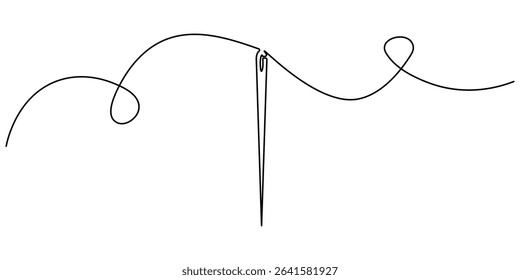 continuous one line drawing, Needle icon line continuous drawing vector. One line Needle icon vector background. Sewing needle icon. Continuous outline of a Sewing needle icon, Continuous Line