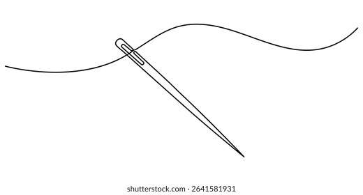 continuous one line drawing, Needle icon line continuous drawing vector. One line Needle icon vector background. Sewing needle icon. Continuous outline of a Sewing needle icon, Continuous Line