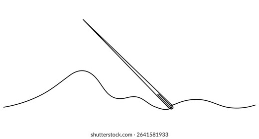 continuous one line drawing, Needle icon line continuous drawing vector. One line Needle icon vector background. Sewing needle icon. Continuous outline of a Sewing needle icon, Continuous Line