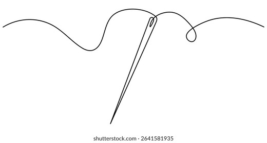 continuous one line drawing, Needle icon line continuous drawing vector. One line Needle icon vector background. Sewing needle icon. Continuous outline of a Sewing needle icon, Continuous Line