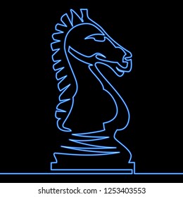 Continuous one line drawing Neon light Chess Knight line icon Marketing Business strategy symbol vector illustration concept