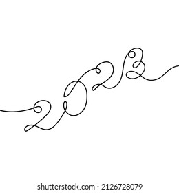 Continuous one line drawing of new year 2023 in silhouette icon on a white background. Linear stylized.