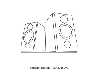 Continuous one line drawing of A new black bookshelf speaker. Single line drawing illustration of Speaker Music. Party equipment concept vector art. Doodle line illustration.
