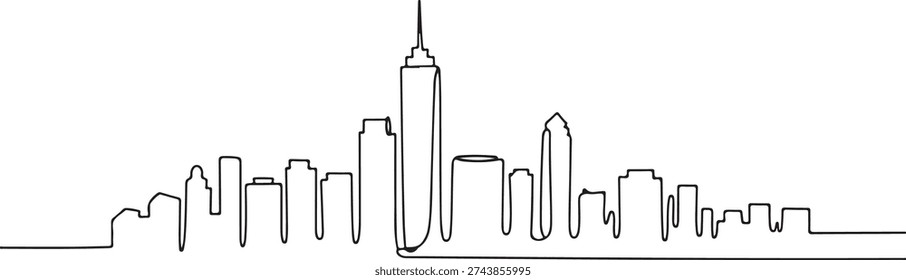 Continuous One Line Drawing of New York City Skyline Panorama