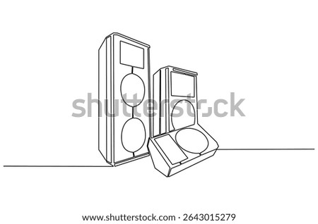 Continuous one line drawing of A new black bookshelf speaker. Single line drawing illustration of Speaker Music. Party equipment concept vector art. Doodle line illustration.