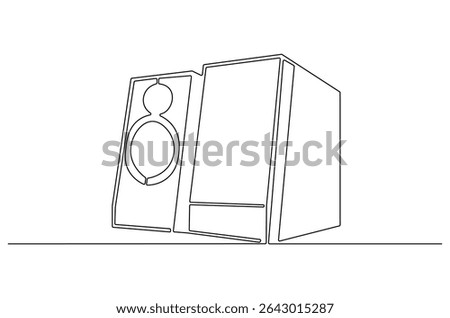 Continuous one line drawing of A new black bookshelf speaker. Single line drawing illustration of Speaker Music. Party equipment concept vector art. Doodle line illustration.