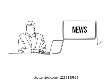 Continuous one line drawing news anchor men headline tv. News anchor concept. Single line draw design vector graphic illustration.
