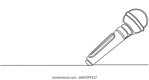 Micrófono continuo de noticias de dibujo de una línea. Concepto de ancla de Noticias. Ilustración gráfica de Vector de diseño de línea única. Silueta negra del Vector. con el fondo blanco