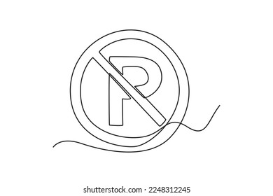 Continuous one line drawing No Auto Parking Sign. Traffic signs Concept. Single line draw design vector graphic illustration.