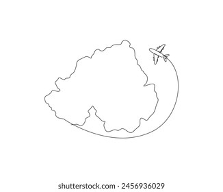 Continuous one line drawing of Northern Ireland map with airplane. Northern Ireland - European map combined with airplane simple outline vector illustration. Editable stroke.