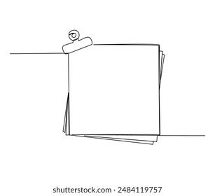 Continuous one line drawing of note paper with paperclip. To do note paper outline vector illustration. Editable stroke.