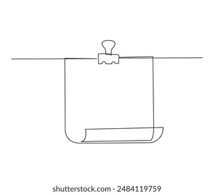 Continuous one line drawing of note paper with paperclip. To do note paper outline vector illustration. Editable stroke.