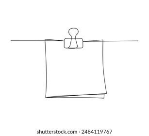 Continuous one line drawing of note paper with paperclip. To do note paper outline vector illustration. Editable stroke.