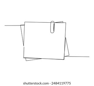 Continuous one line drawing of note paper with paperclip. To do note paper outline vector illustration. Editable stroke.