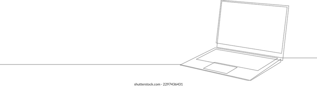 Continuous one line drawing of notebook laptop opened. Vector illustration.