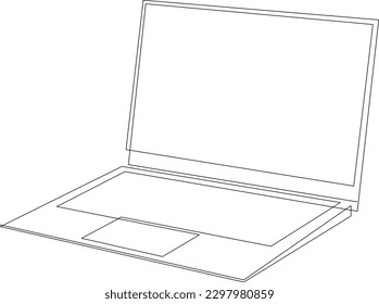 Continuous one line drawing of notebook laptop opened. Vector illustration.