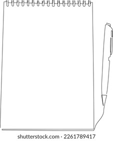 Continuous one line drawing notes and a pen. School and office supplies concept. Single line draw design vector graphic illustration.