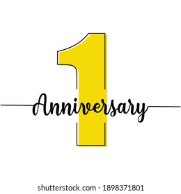 Recorrido continuo de una línea número uno y leyenda Aniversario. Ilustración vectorial. Silhouette de un número uno. Concepto de aniversario