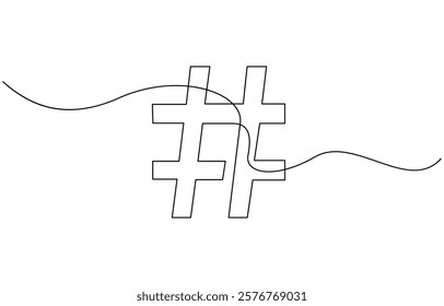 Continuous one line drawing of a number sign. Single line hashtag symbol icon, Hashtag symbol. One line continuous Hashtag, Line art outline.