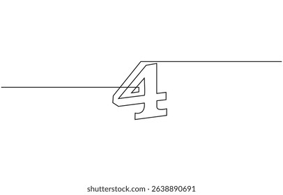 Continuous one line drawing of number 4. editable One line drawing of number 4 icon, A number four drawing in one line.