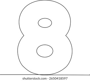 Continuous one line drawing of number 8. Simple minimalist style illustration. Concept for eighth anniversary or infinity symbol. Black and white vector graphic isolated on a white background.