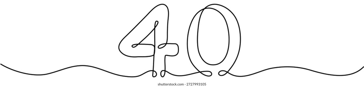 Número quarenta de desenho contínuo de uma linha em estilo de traçado único. Símbolo matemático desenhado à mão. Ideal para design gráfico minimalista. Ilustração vetorial isolada.