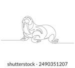Continuous one line drawing of ocean walrus. One line drawing illustration of ocean seal. Marine mammal animal concept continuous line art. Editable outline.