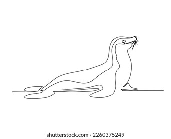 Continuous one line drawing of ocean seal. Simple illustration of walrus line art vector illustration