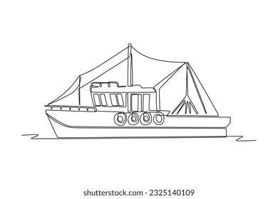 Continuous one line drawing Ocean travel transportation concept. Single line draw design vector graphic illustration.