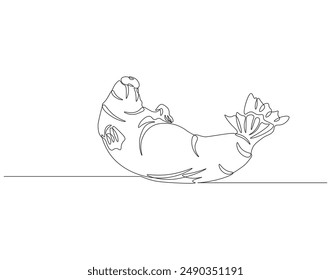 Continuous one line drawing of ocean walrus. One line drawing illustration of ocean seal. Marine mammal animal concept continuous line art. Editable outline.