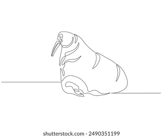 Continuous one line drawing of ocean walrus. One line drawing illustration of ocean seal. Marine mammal animal concept continuous line art. Editable outline.