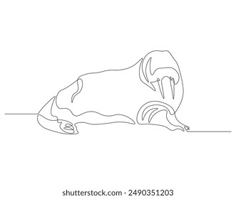 Continuous one line drawing of ocean walrus. One line drawing illustration of ocean seal. Marine mammal animal concept continuous line art. Editable outline.