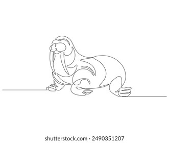 Continuous one line drawing of ocean walrus. One line drawing illustration of ocean seal. Marine mammal animal concept continuous line art. Editable outline.