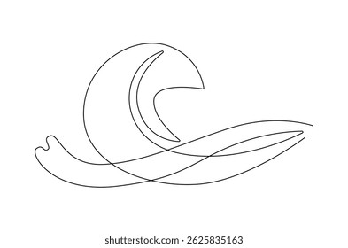 Continuous one line drawing of Ocean Sea wave. Single line drawing illustration of Waves. Ocean or Sea landscape concept vector art. Doodle line illustration.