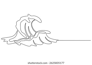 Continuous one line drawing of Ocean Sea wave. Single line drawing illustration of Waves. Ocean or Sea landscape concept vector art. Doodle line illustration.