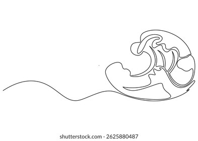 Continuous one line drawing of Ocean Sea wave. Single line drawing illustration of Waves. Ocean or Sea landscape concept vector art. Doodle line illustration.