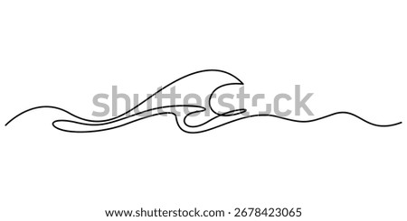 Continuous one line drawing of ocean wave minimal sea outline vector illustration. Waves continuous one line drawing. Hand drawn wave. Single continuous line drawing. Editable stroke