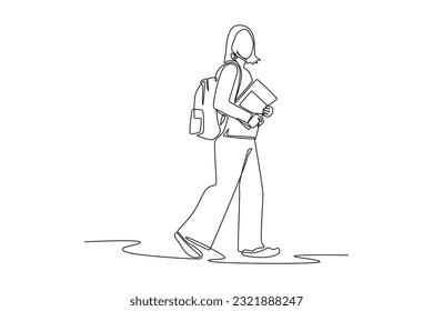 Continuous one line drawing off to university concept. Single line draw design vector graphic illustration.