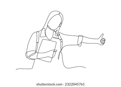 Continuous one line drawing off to university concept. Single line draw design vector graphic illustration.