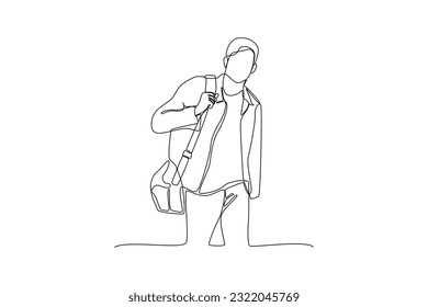Continuous one line drawing off to university concept. Single line draw design vector graphic illustration.